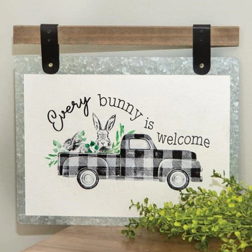 ๐ Every Bunny Is Welcome Bunny & Truck Plaque