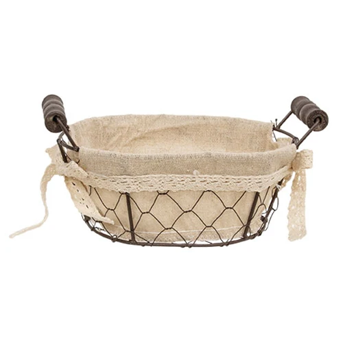 Fabric Lined Chicken Wire Basket with Handles