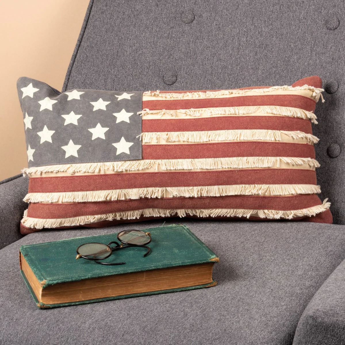 Faded Rustic American Flag Pillow with Fridge Stripes - Image 2