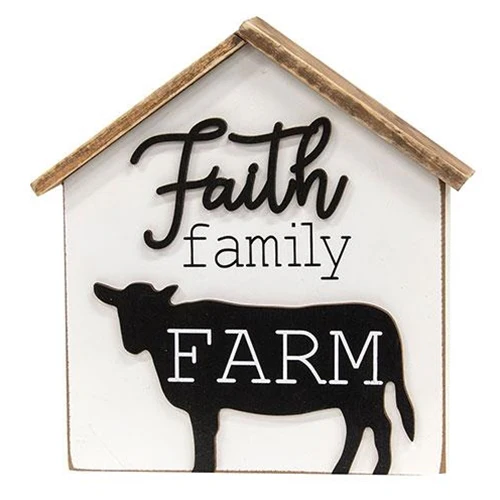 ๐ Faith Family Farm Cow House Shaped Sitter