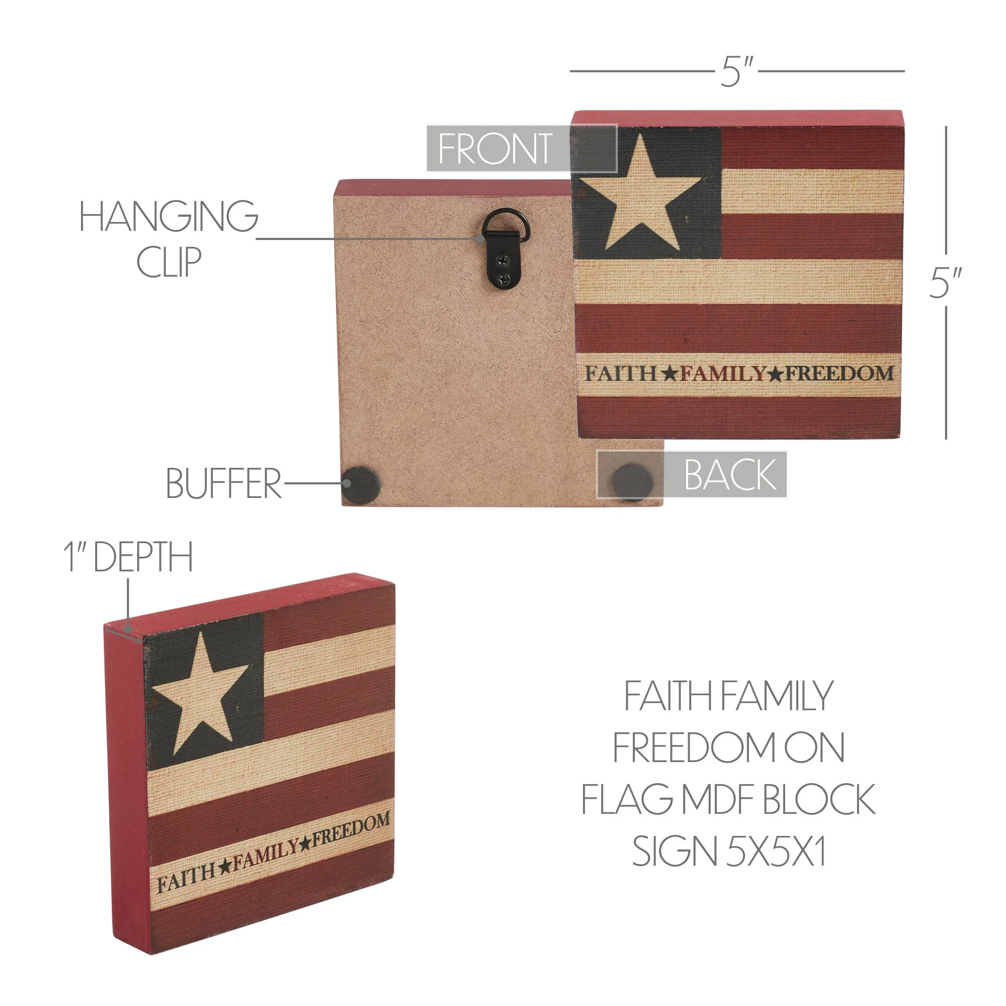 Faith Family Freedom 5" American Flag Block Sign - Image 6