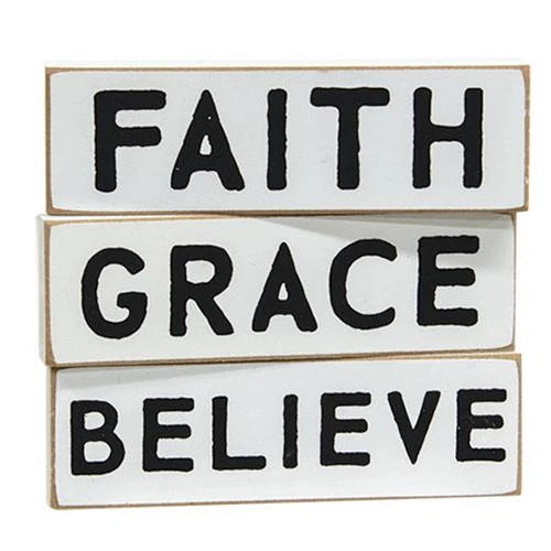 ๐ Faith Grace Believe Set of 2 Skinny Wooden Block Signs
