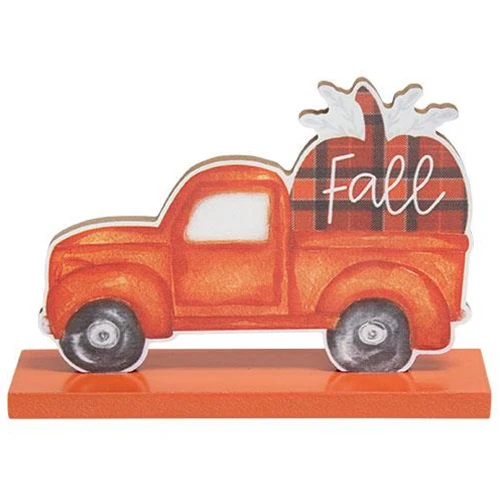 Fall Buffalo Check Pumpkin Truck on Base Sitter