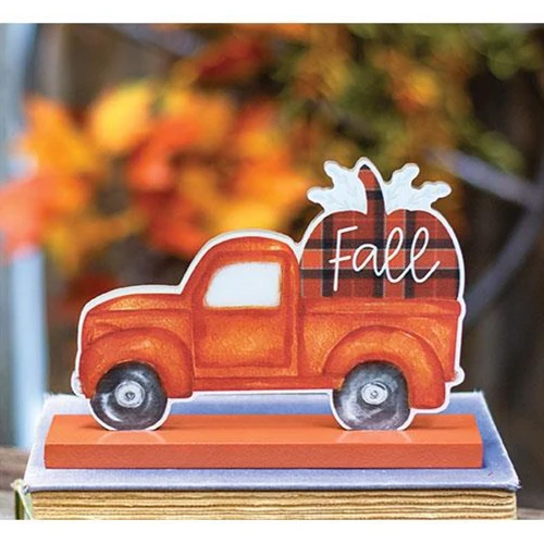 Fall Buffalo Check Pumpkin Truck on Base Sitter - Image 2