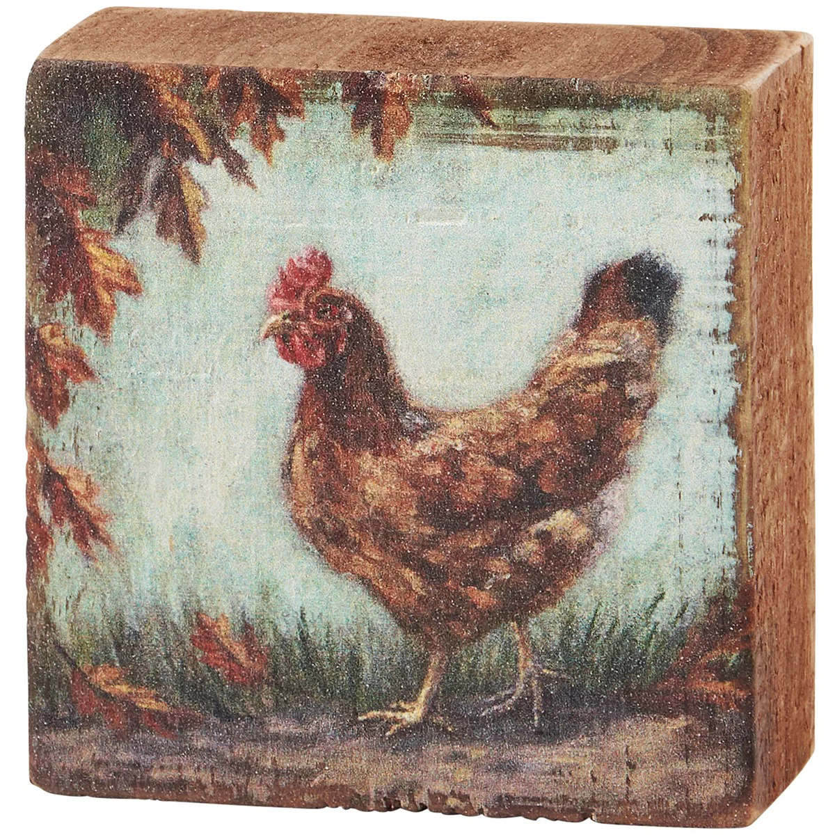 Fall Chicken 3" Mini Wooden Block Sign