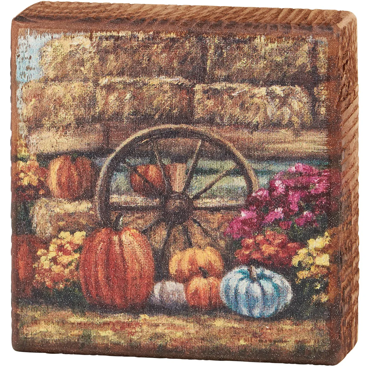 ๐ Fall Farm Wagon 4" Wooden Block Sign