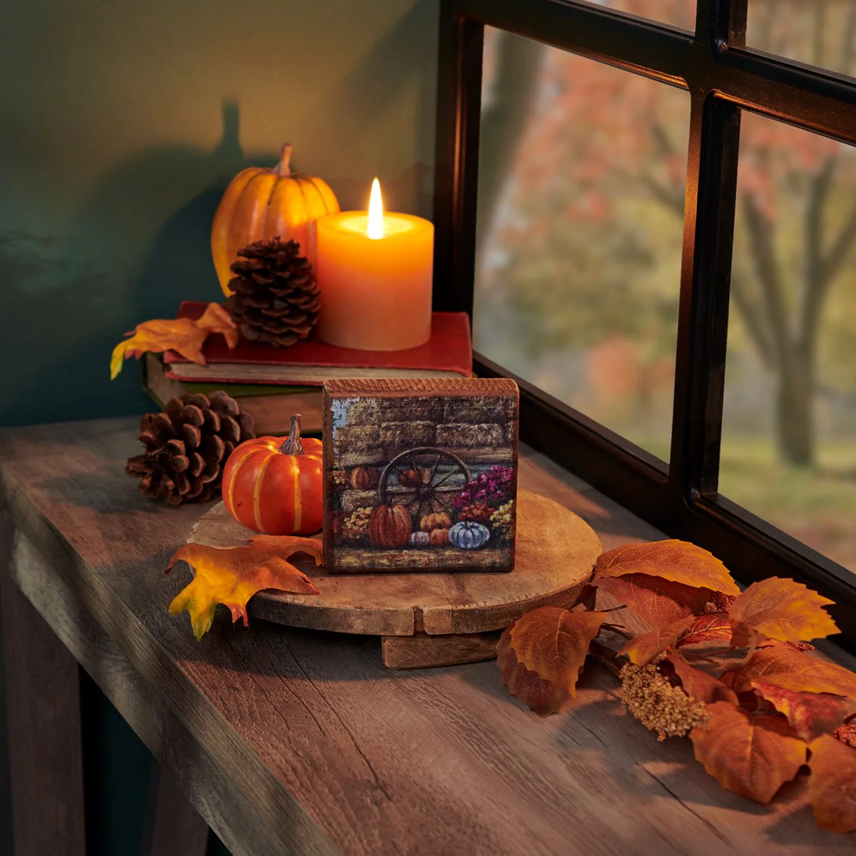 ๐ Fall Farm Wagon 4" Wooden Block Sign - Image 2
