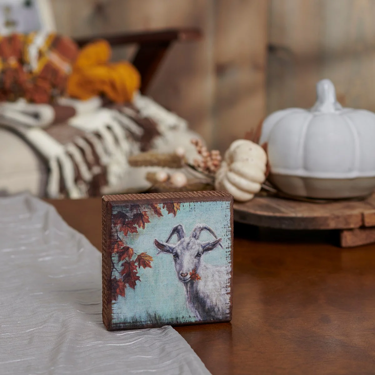 ๐ Fall Goat 4" Small Wooden Block Sign - Image 2