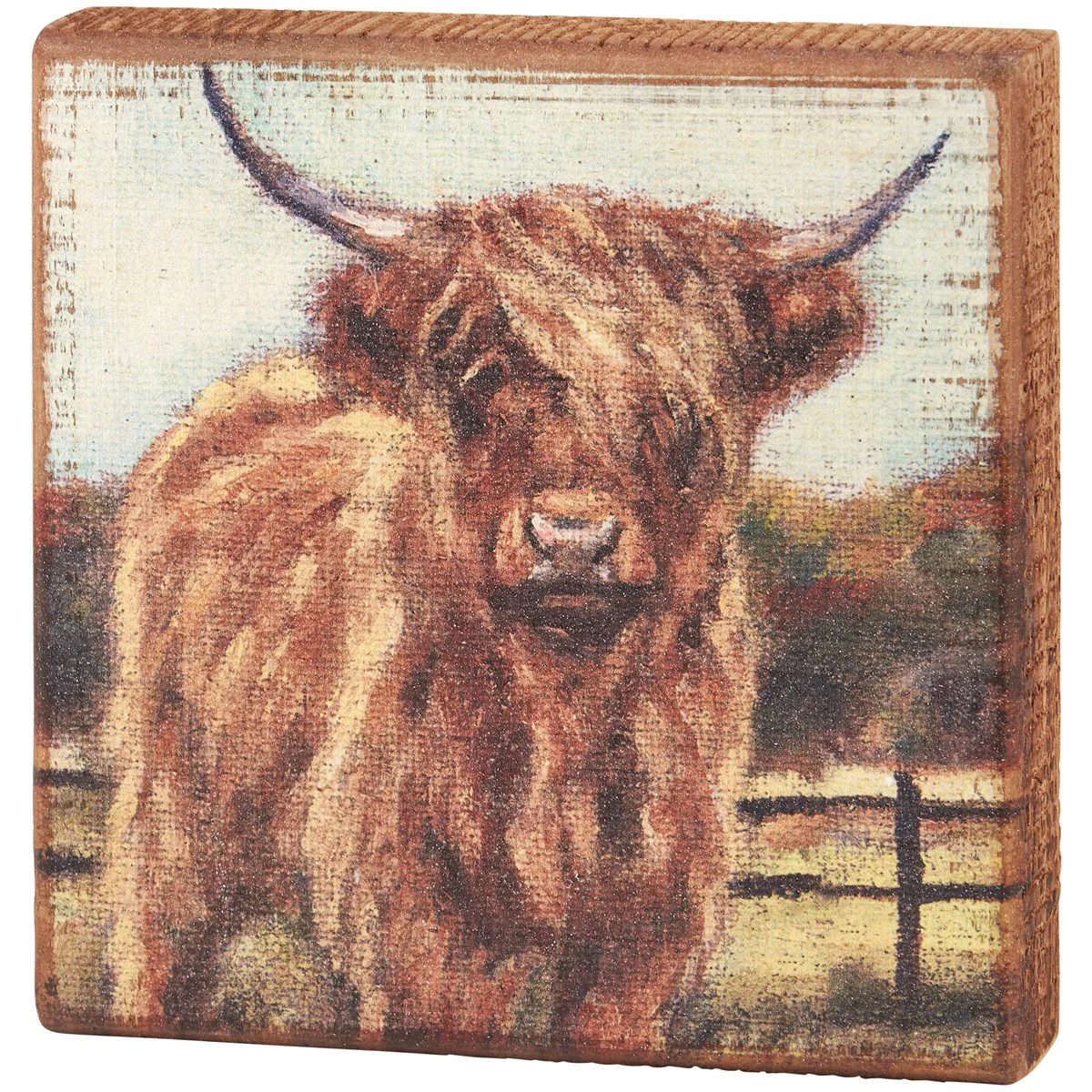 ๐ Fall Highland 6" Small Wooden Block Sign