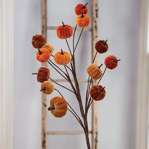 Fall Hued Velvet Pumpkin 34" Faux Botanical Pick