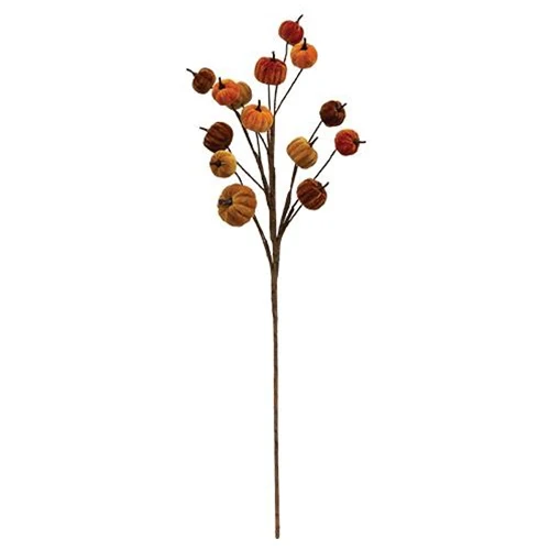 Fall Hued Velvet Pumpkin 34" Faux Botanical Pick - Image 2