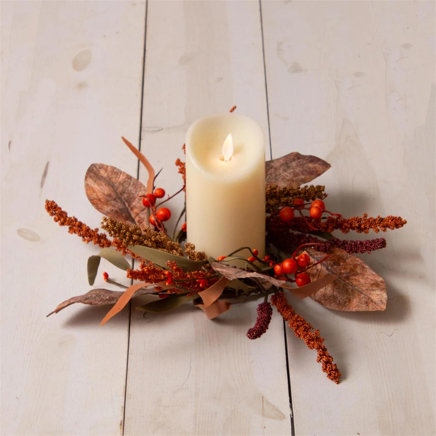 Fall Leaves and Pods 12" Small Faux Foliage Ring - Image 2