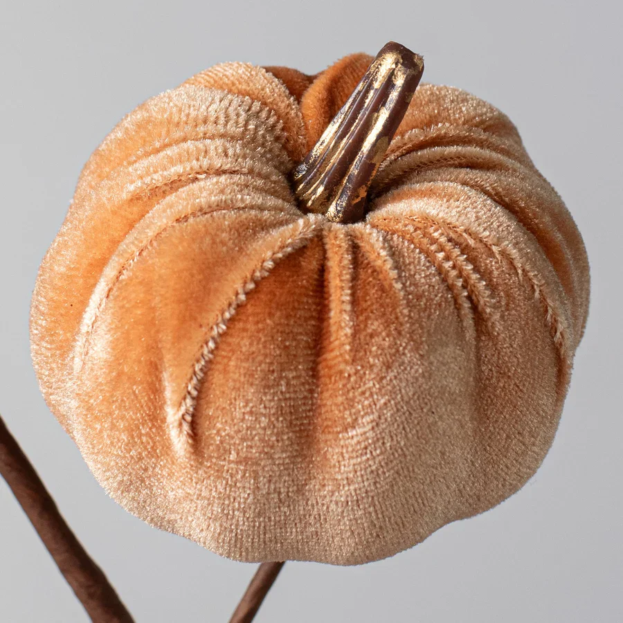 Fall Mix Velvet Pumpkins with Gold 15" Stem Pick - Image 2