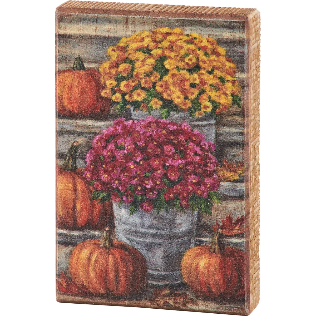 💙 Fall Mums and Pumpkins 6" Wooden Block Sign