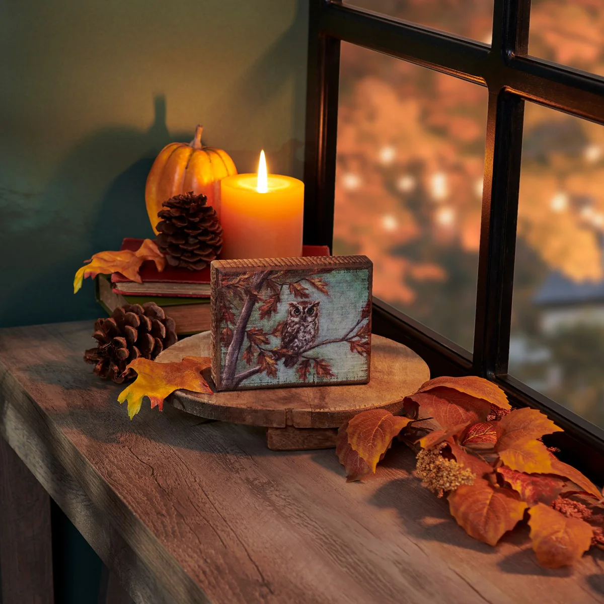 Fall Owl 4" Small Block Sign - Image 2