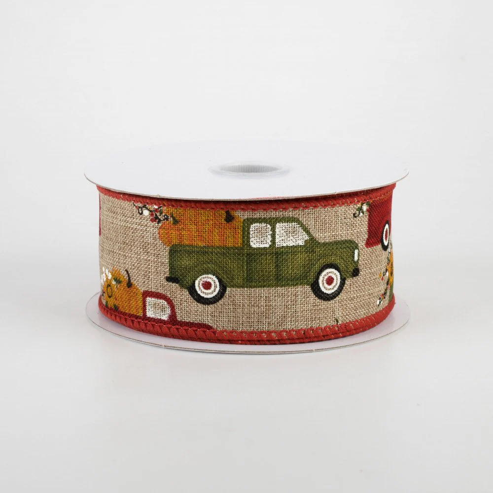 💙 Fall Pumpkin Red & Green Truck Ribbon 1.5" x 10 yards