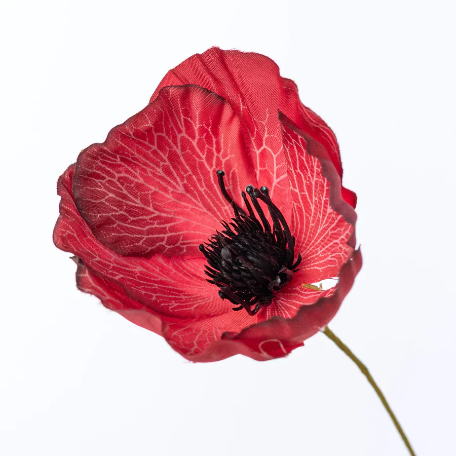 Fall Red Poppy 20" Faux Floral Bush - Image 2