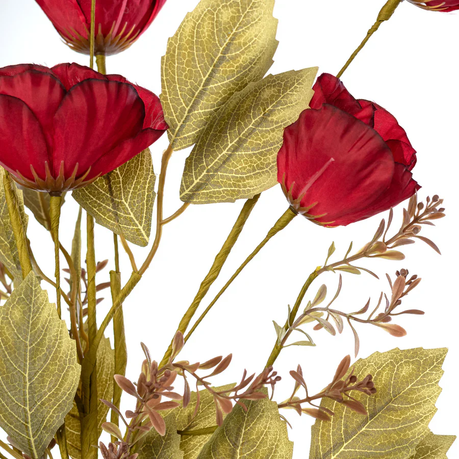 Fall Red Poppy 20" Faux Floral Bush - Image 3