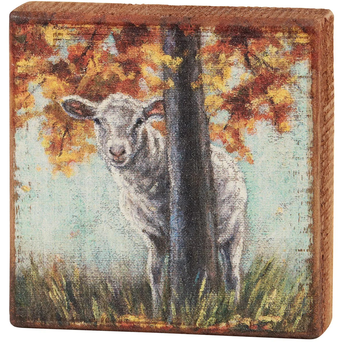 Fall Sheep 5" Small Wooden Block Sign