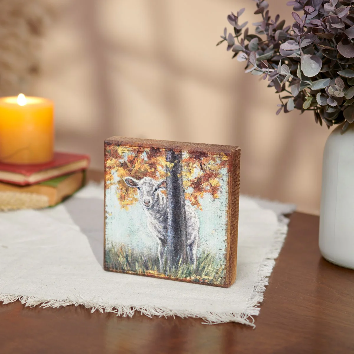 Fall Sheep 5" Small Wooden Block Sign - Image 2