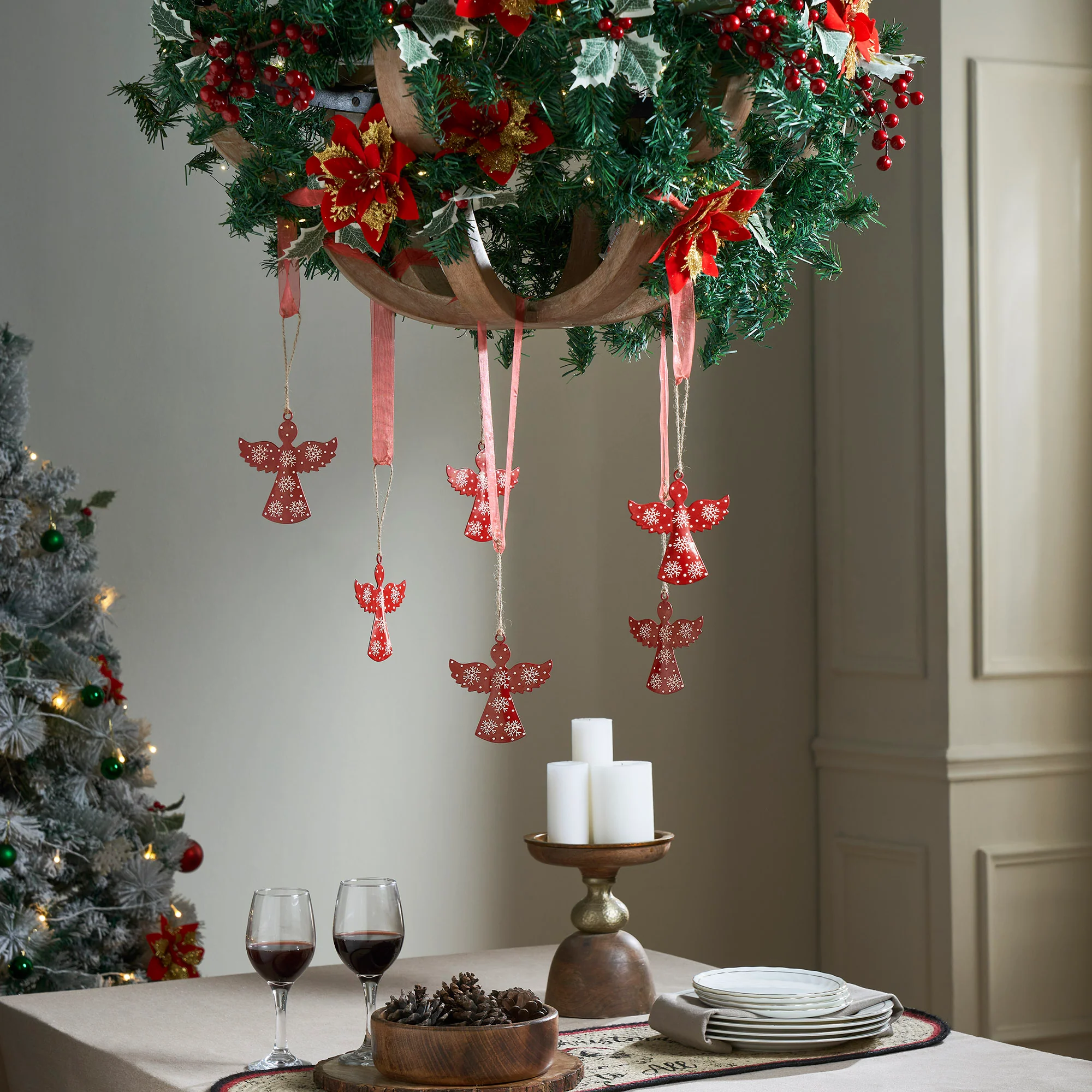 Falling Snow Red Angel Metal Ornament Set of 6 - Image 2