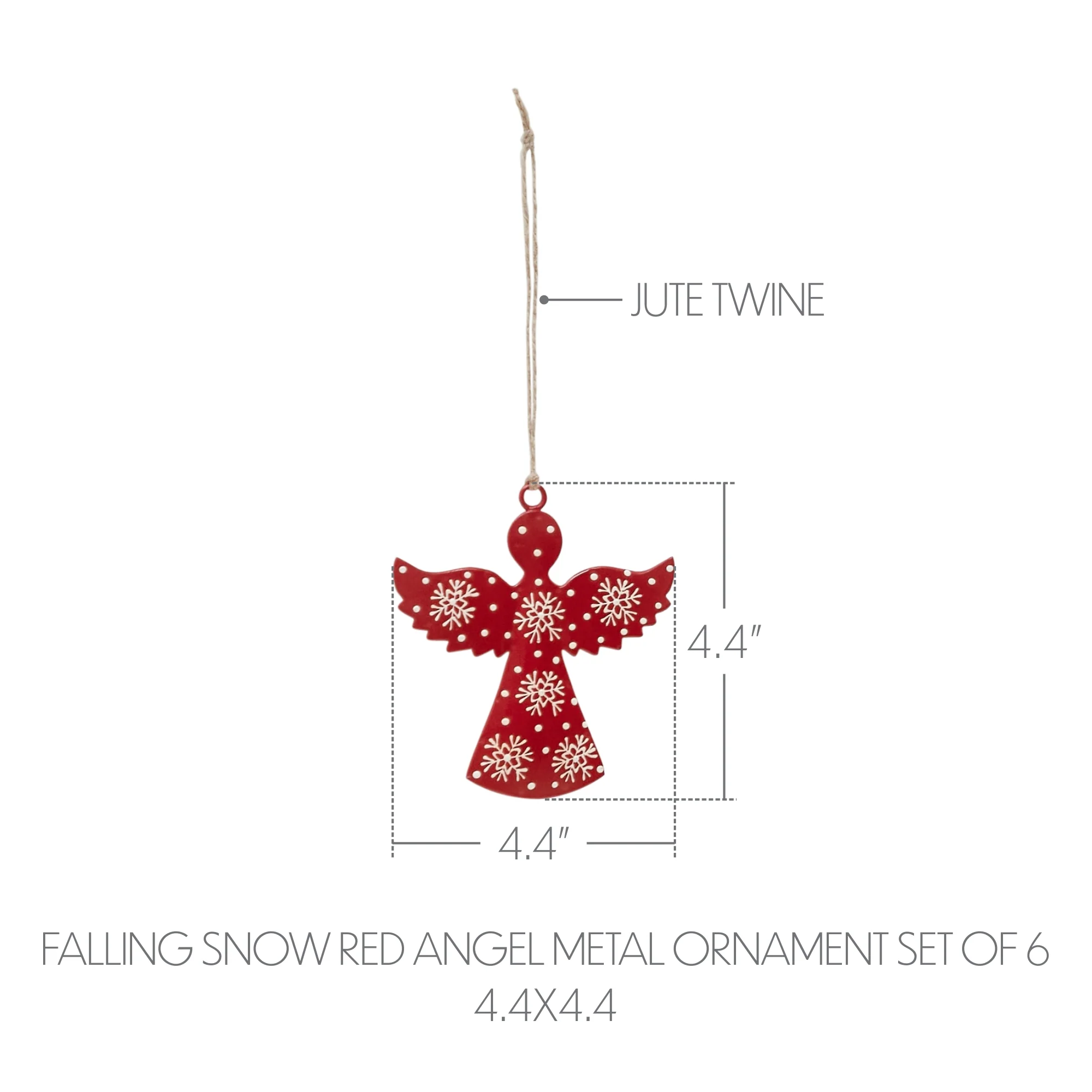 Falling Snow Red Angel Metal Ornament Set of 6 - Image 3