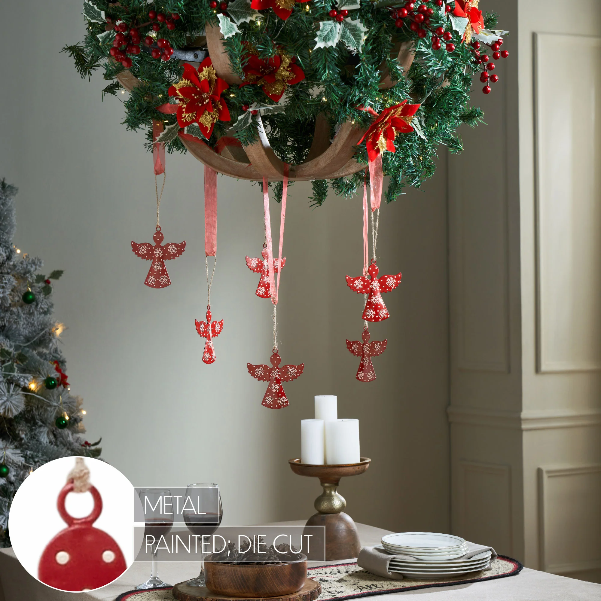 Falling Snow Red Angel Metal Ornament Set of 6 - Image 4