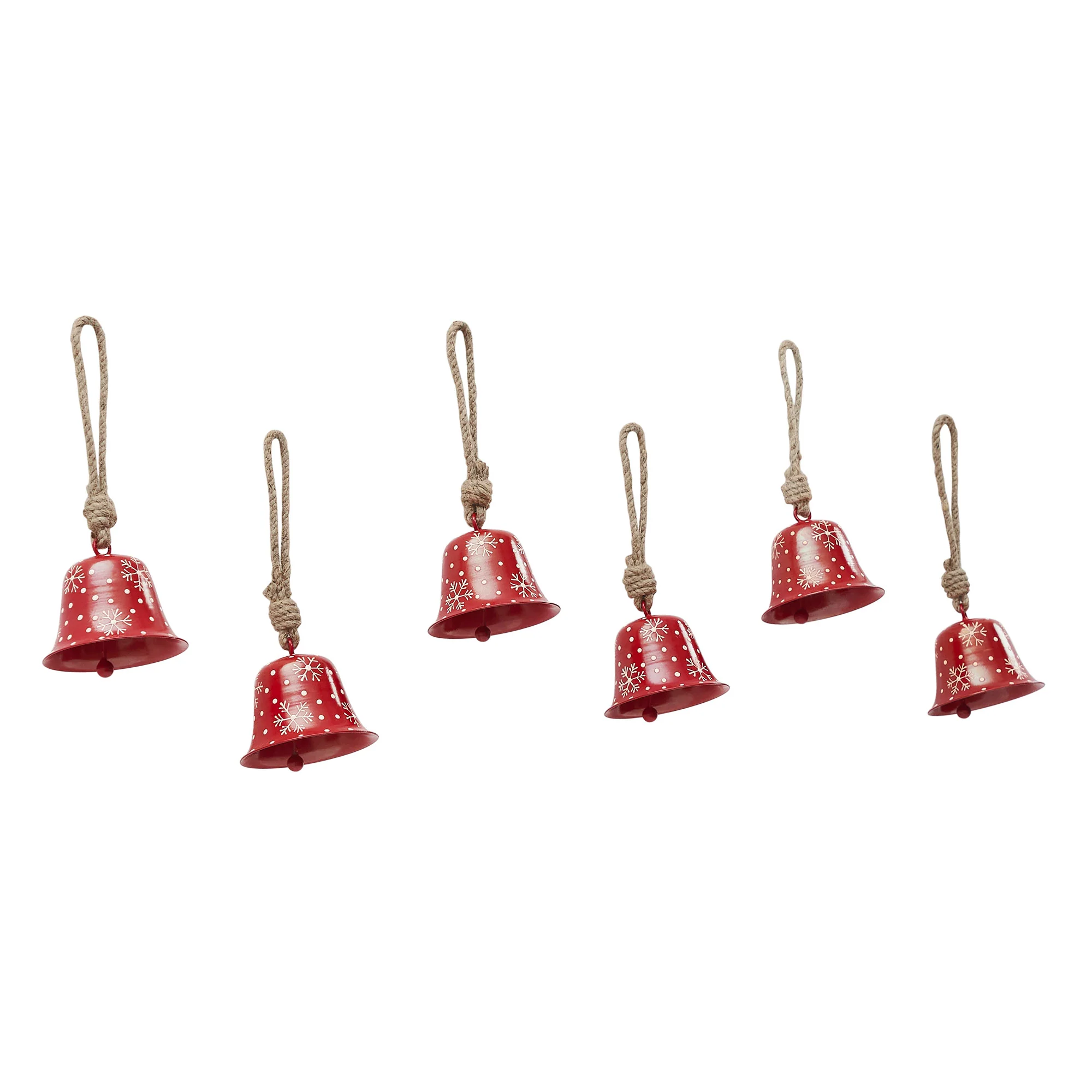 Falling Snow Red Bell Metal Ornament Set of 6 - Image 2