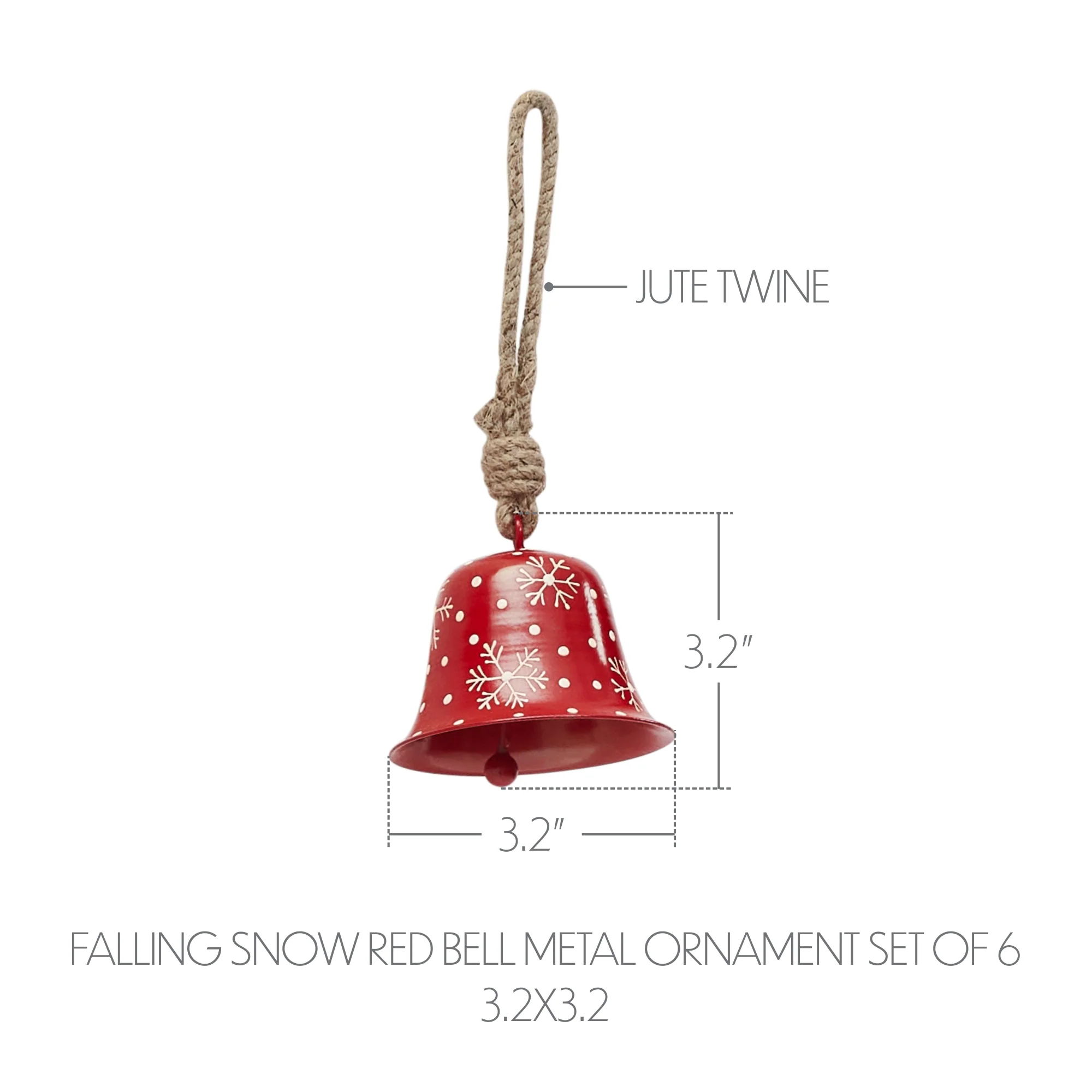 Falling Snow Red Bell Metal Ornament Set of 6 - Image 3