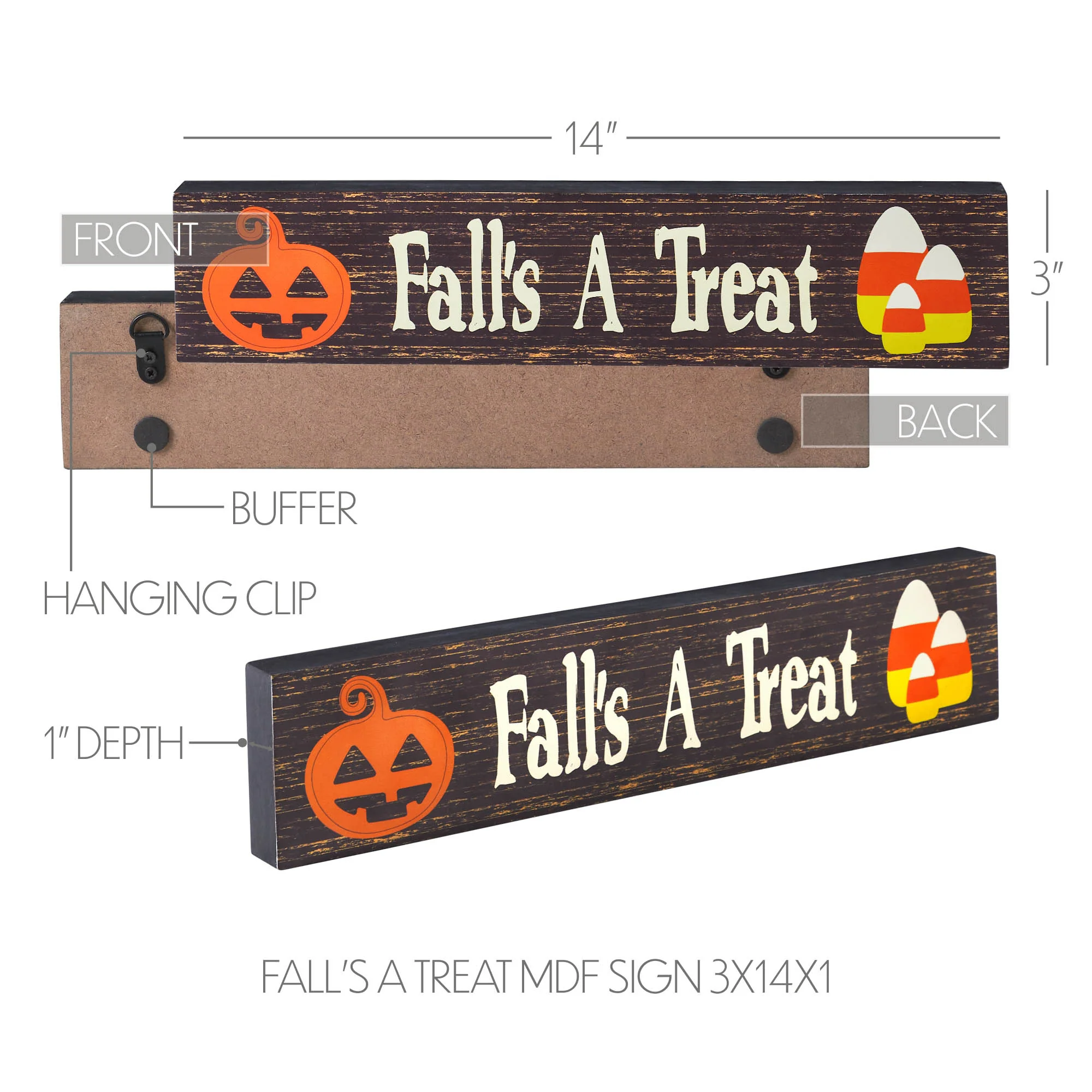 Fall's A Treat Candy Corn and Jack O' Lantern 14" Sitter Sign - Image 5