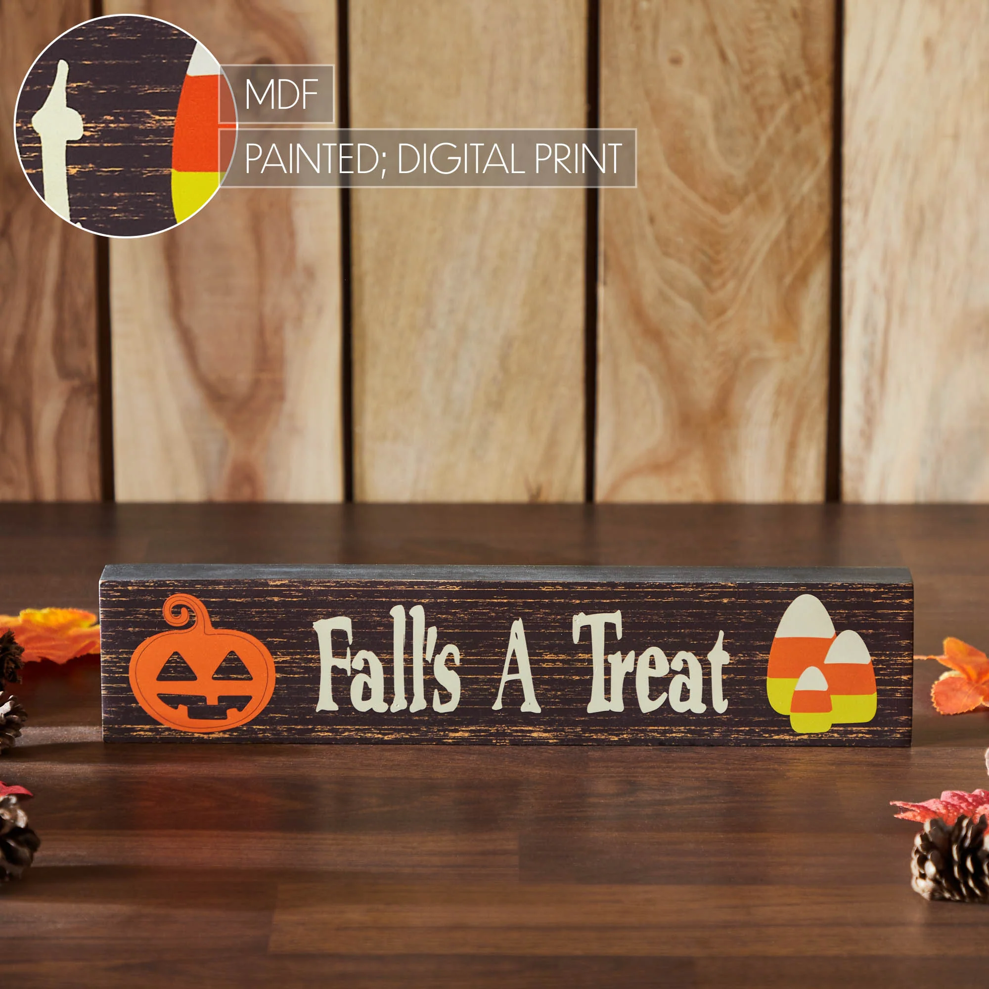 Fall's A Treat Candy Corn and Jack O' Lantern 14" Sitter Sign - Image 6