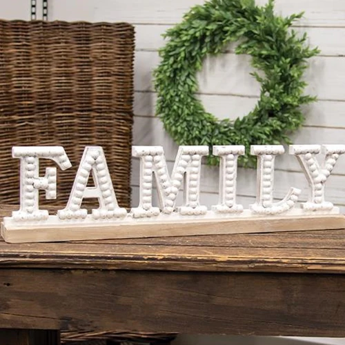 Family Beaded White Wood Sitter 21.75"