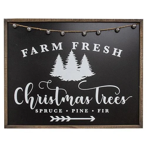 Farm Fresh Christmas Trees Black & White 25.5" Wood Sign - Image 2