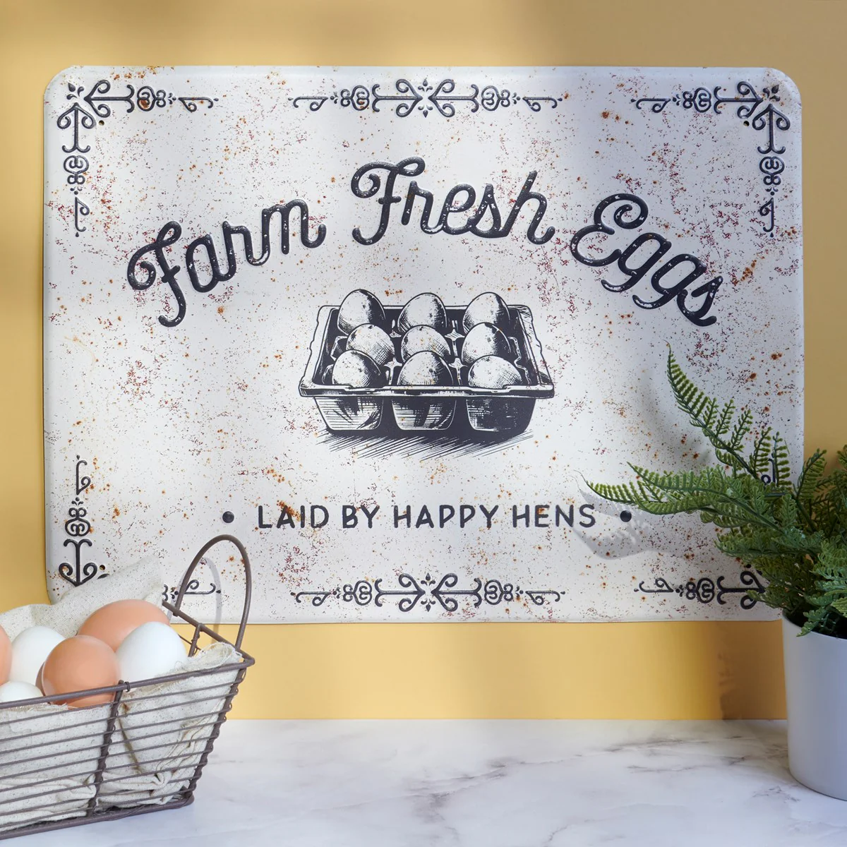 π Farm Fresh Eggs Distressed Wall Sign - Image 2