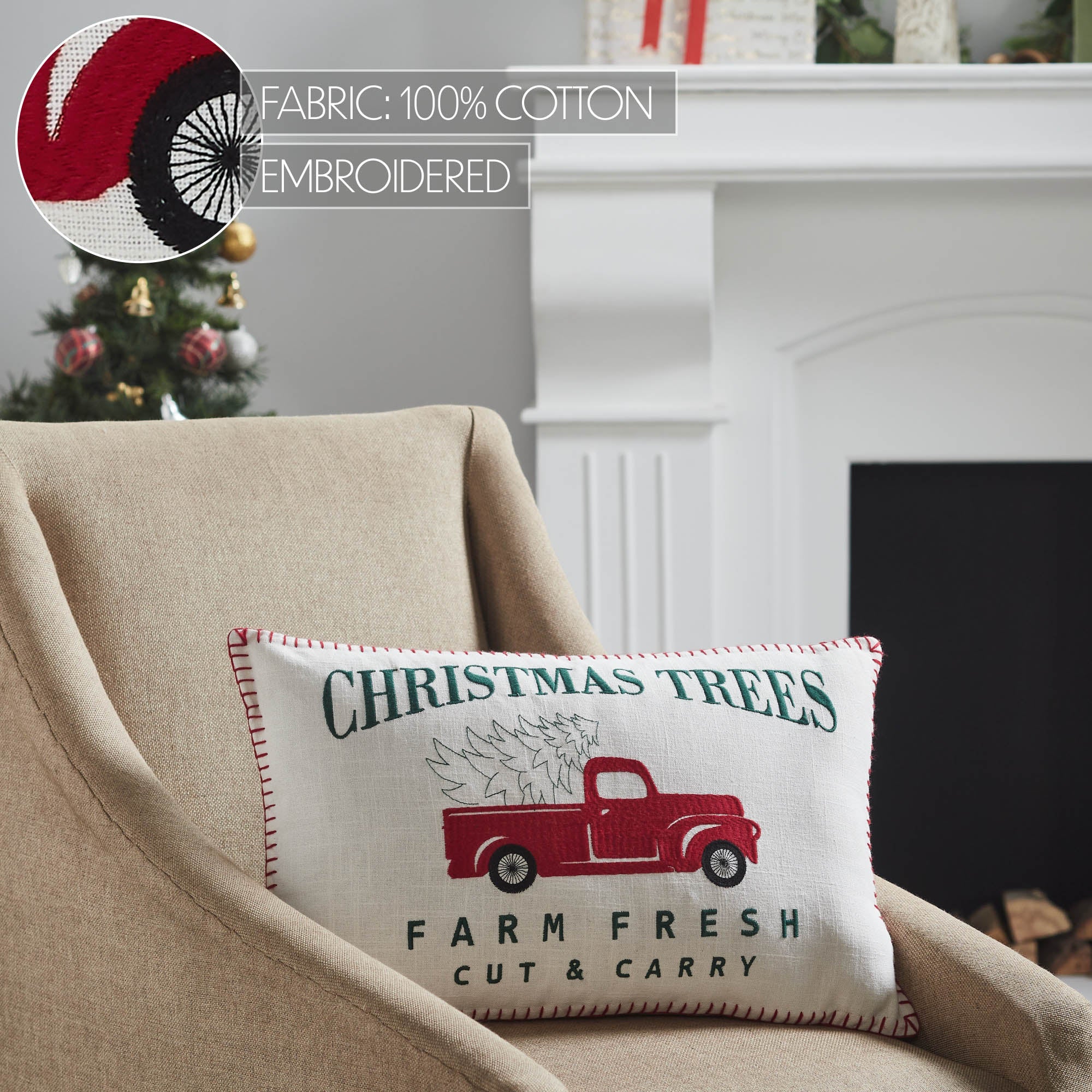 Farm Fresh Red Truck Christmas Accent Pillow - Image 6
