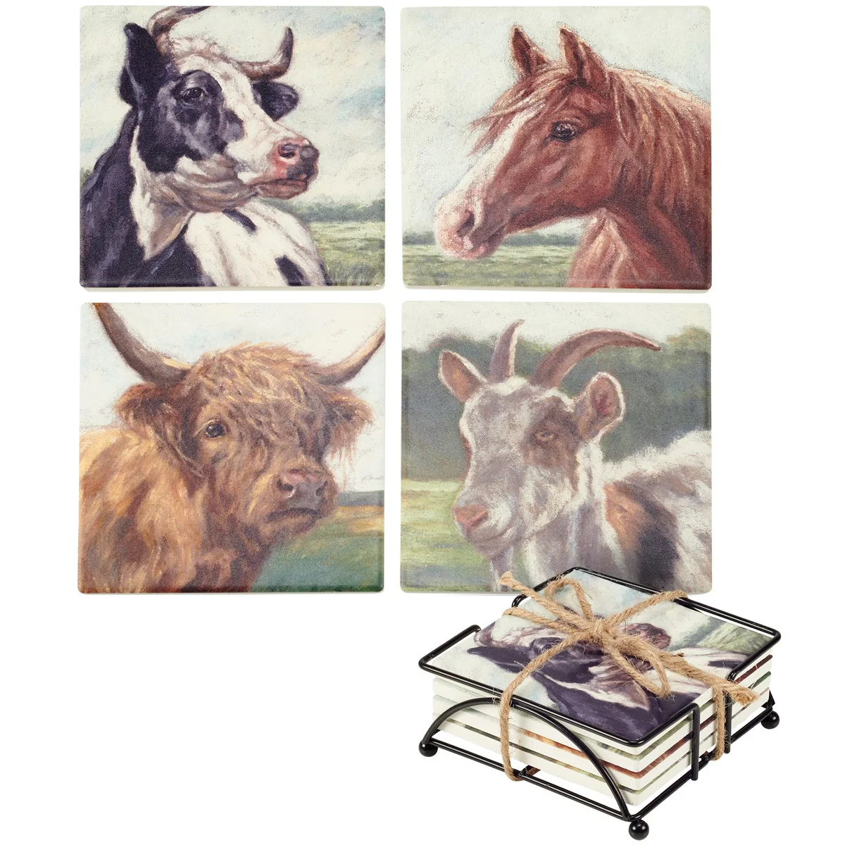 ๐๐ 20 DAYS OF FARM LIFE Farm Friends Stone Coaster Set in Holder
