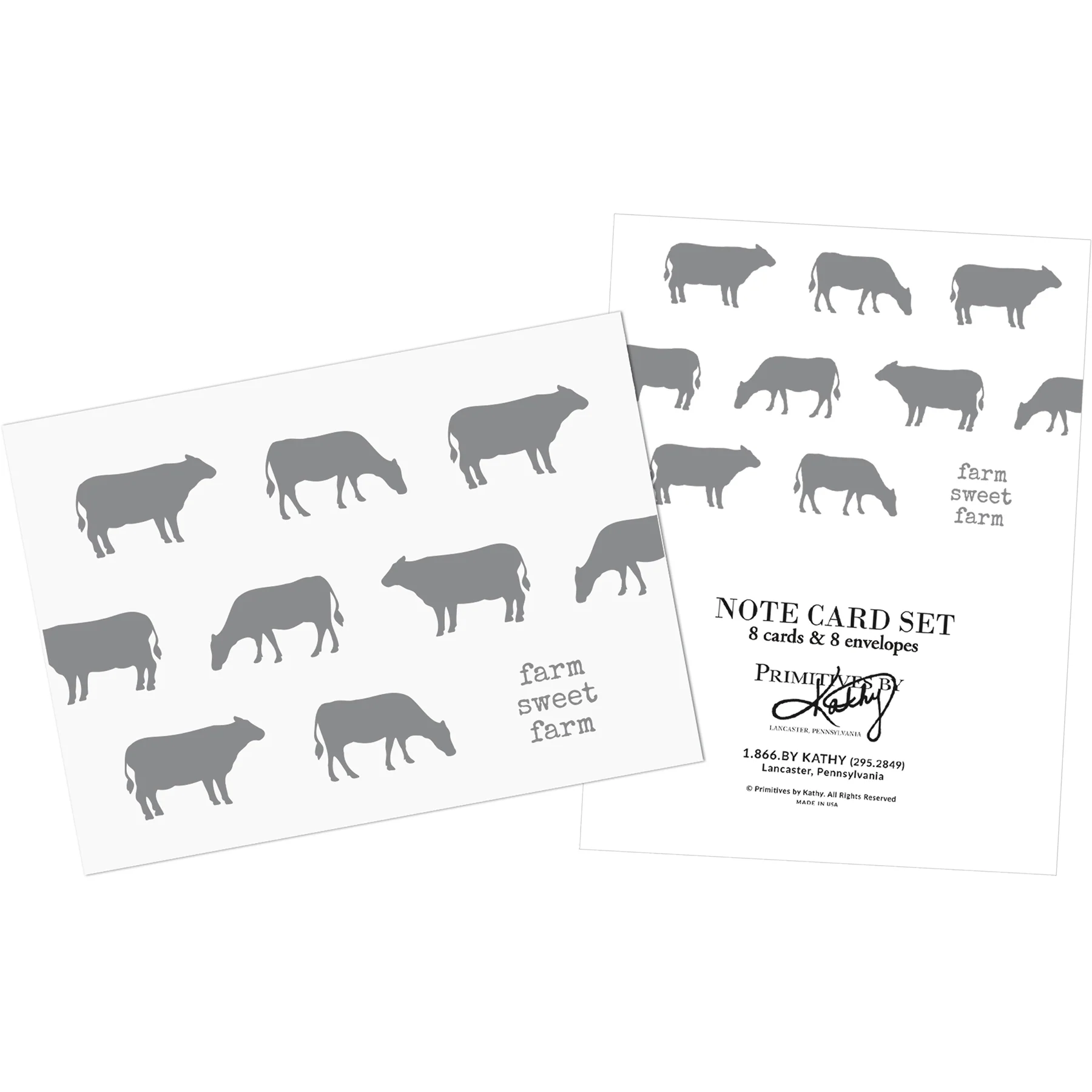 💙 Farm Sweet Farm Cow Silhouette Set of 8 Note Card Set