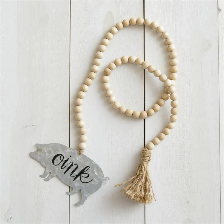 Farmhouse Beads with Metal Pig Accent