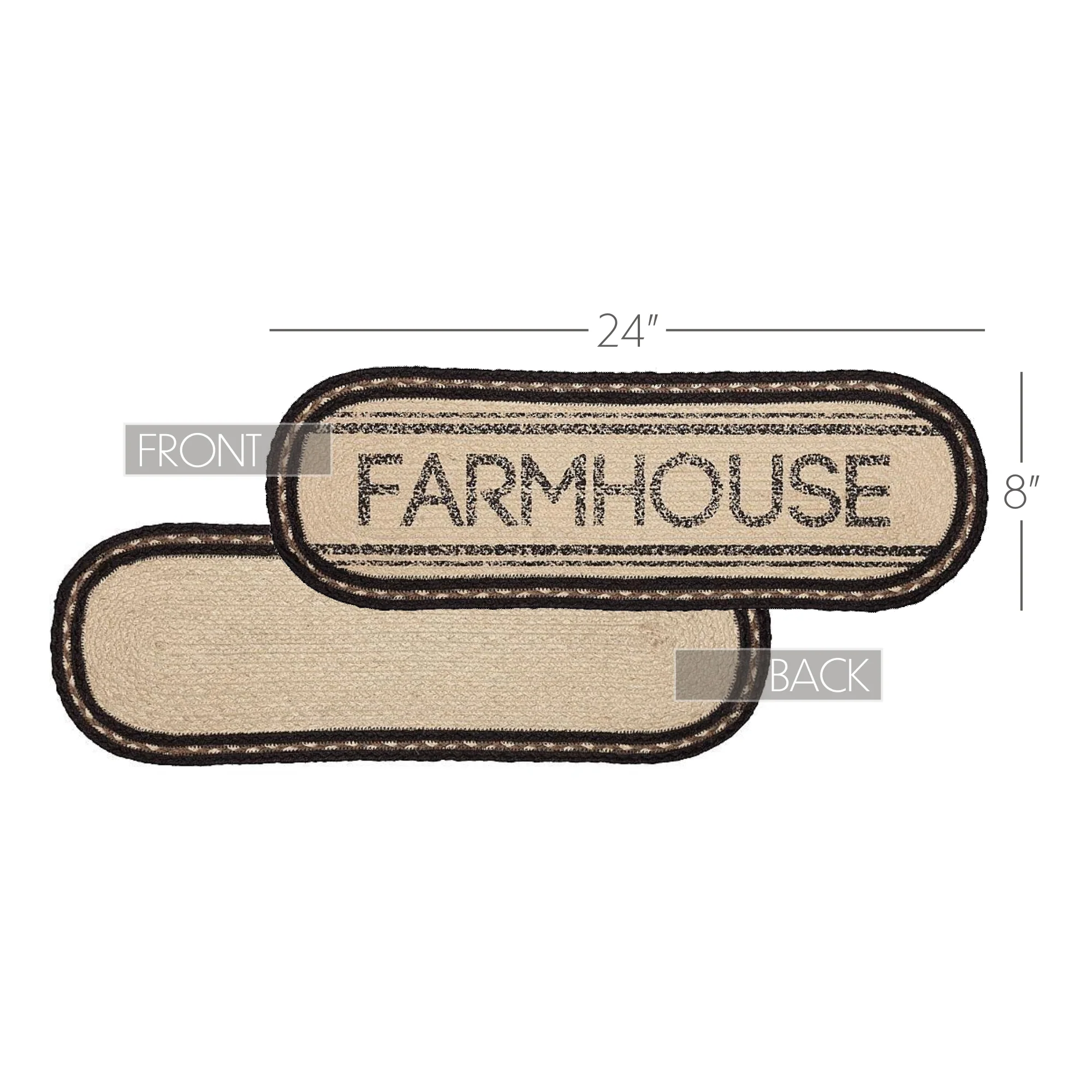 Farmhouse Charcoal And Creme Jute Oval Runner 8" x 24" - Image 5