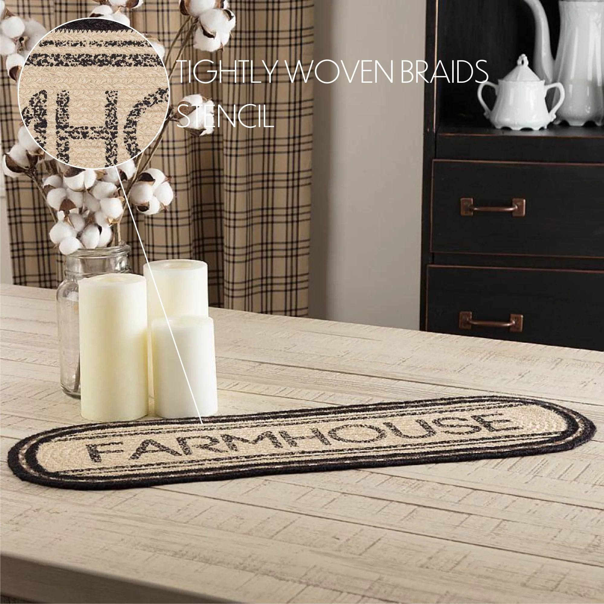 Farmhouse Charcoal And Creme Jute Oval Runner 8" x 24" - Image 6