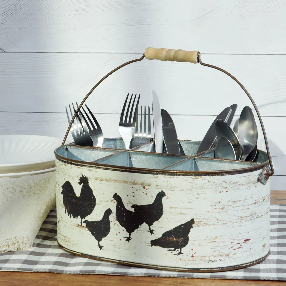Farmhouse Chickens Rustic Metal Caddy - Image 2