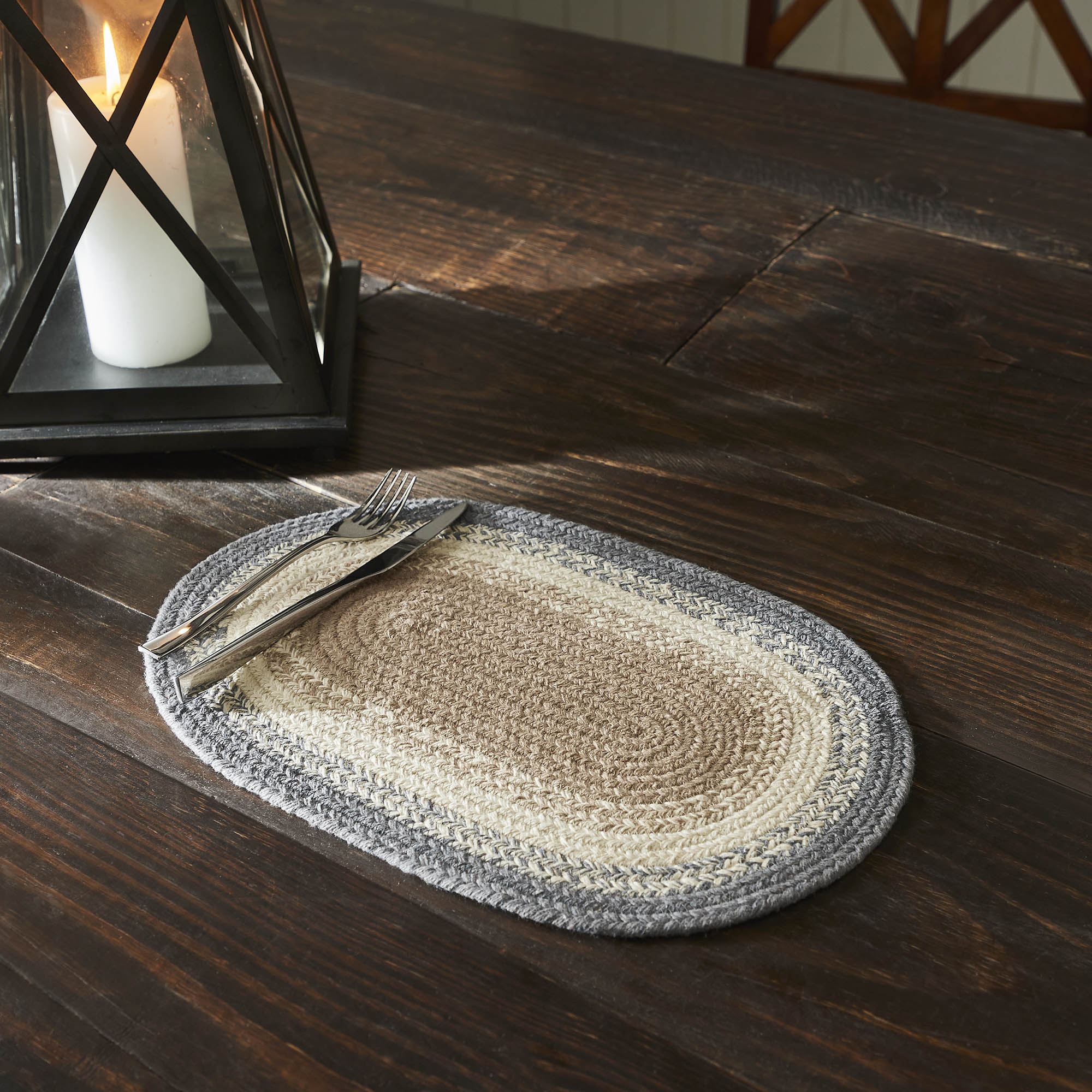 Farmhouse Grey and Tan Oval Placemat
