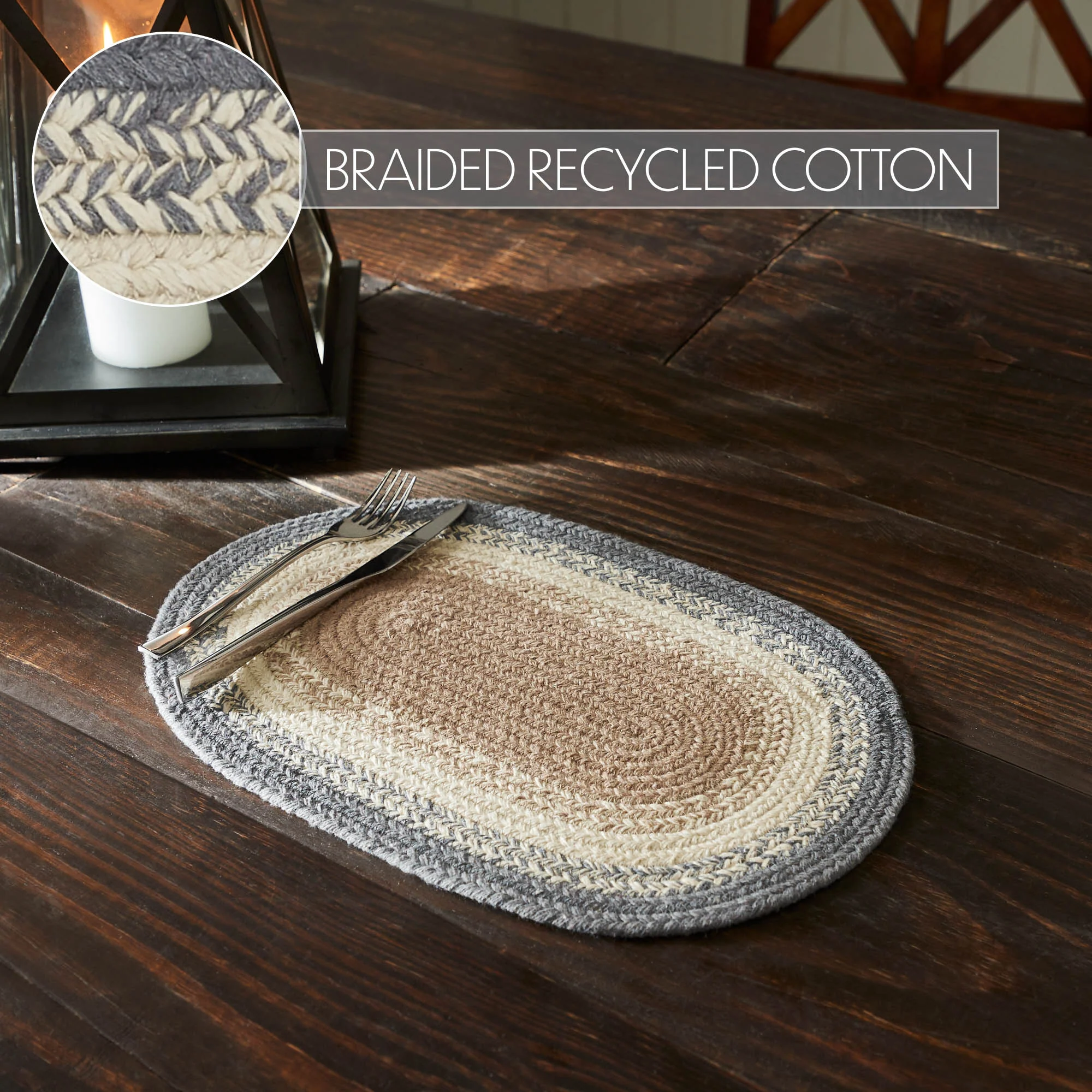 Farmhouse Grey and Tan Oval Placemat - Image 5