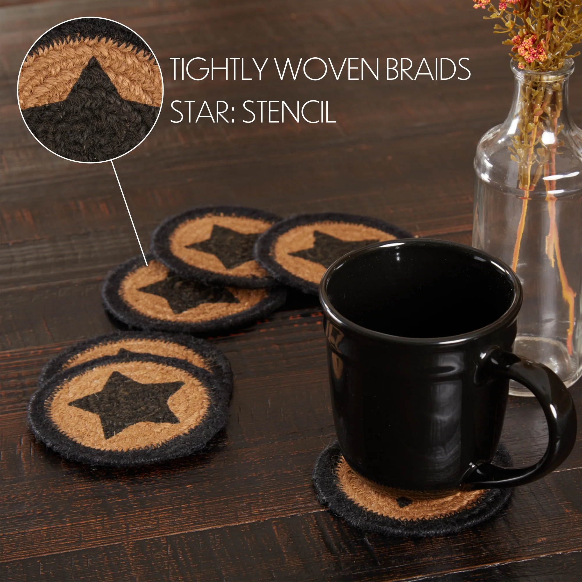 Farmhouse Jute Coaster Stencil Star Set of 6 - Image 8