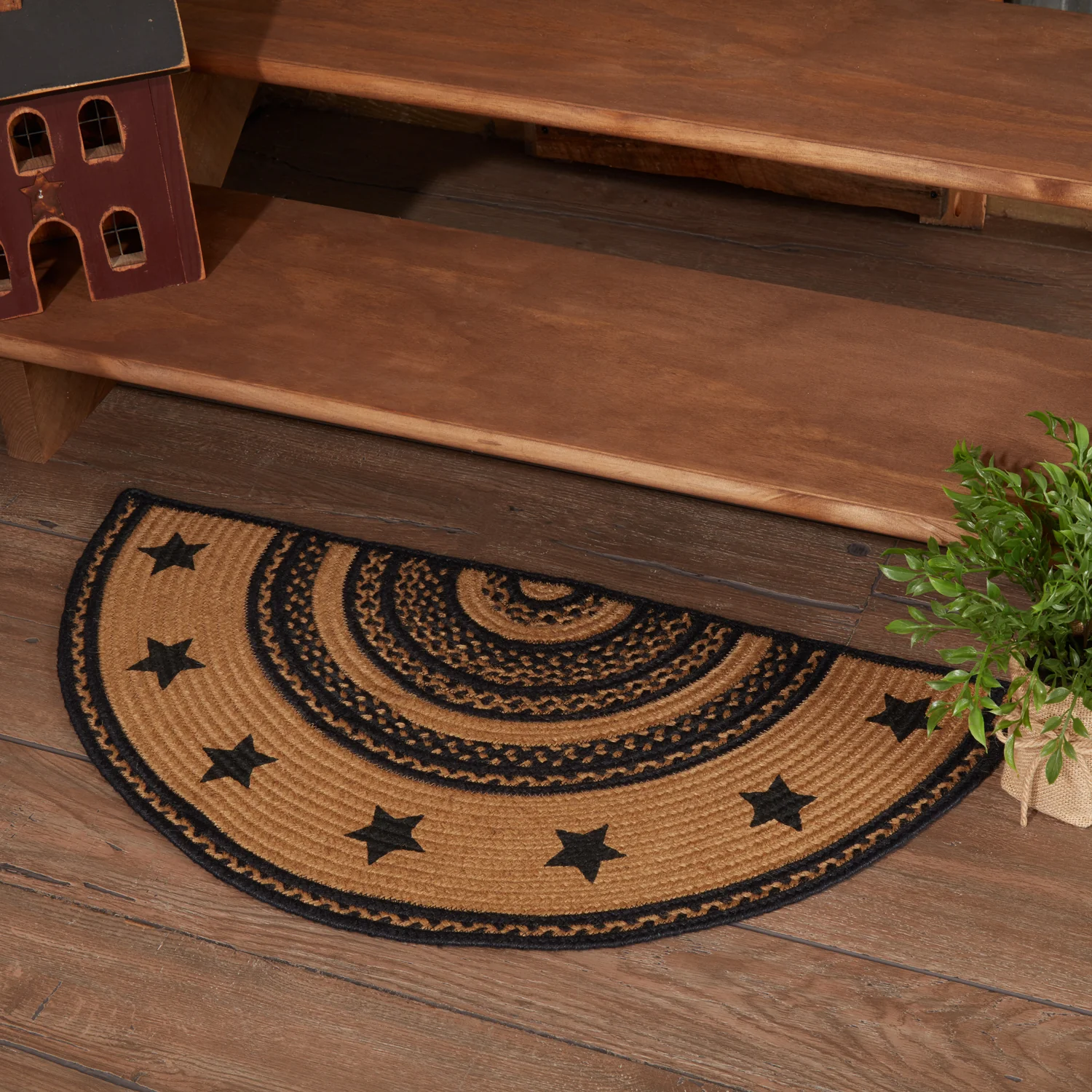 Farmhouse Jute Rug Half Circle Stencil Stars Border With Pad - Image 2