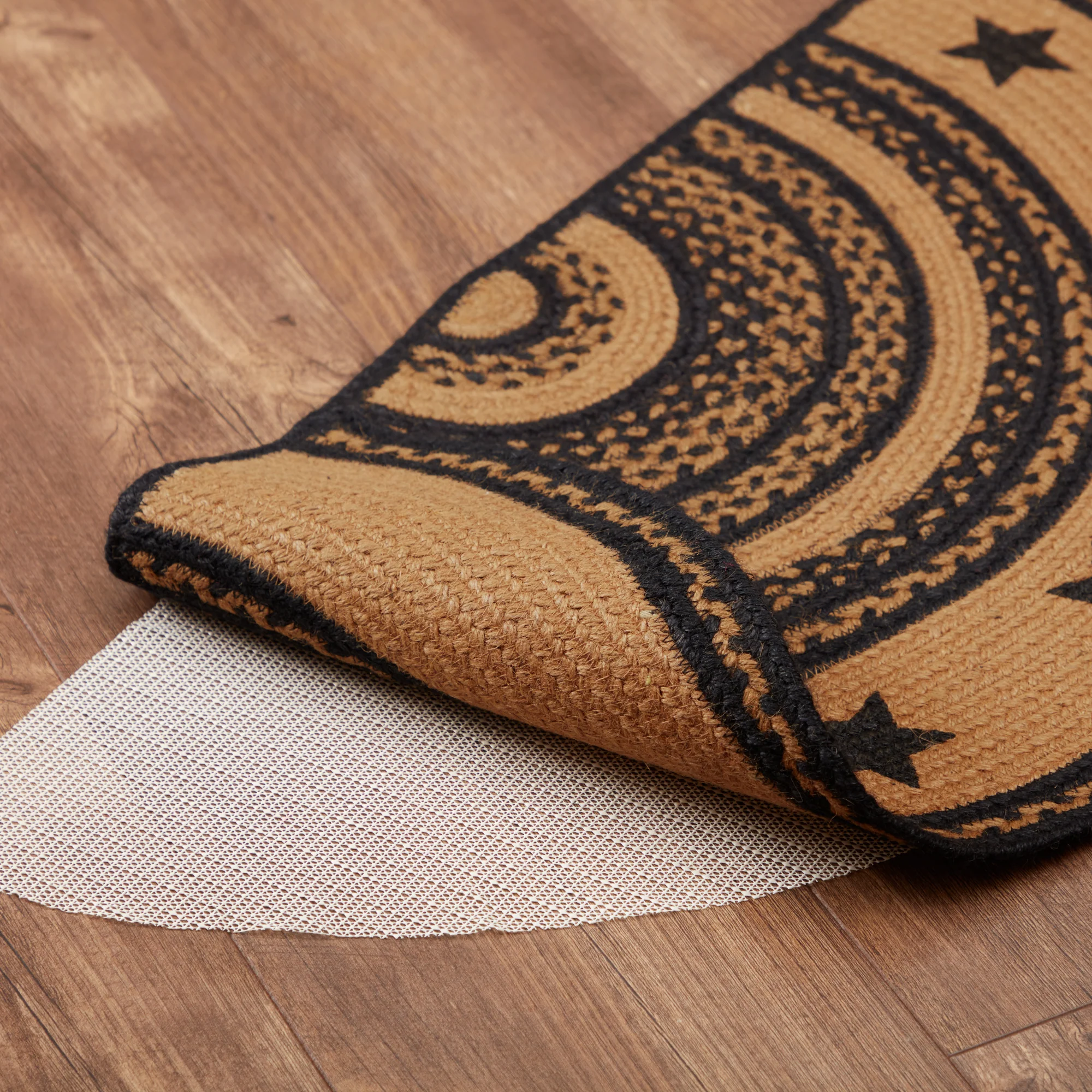 Farmhouse Jute Rug Half Circle Stencil Stars Border With Pad - Image 7