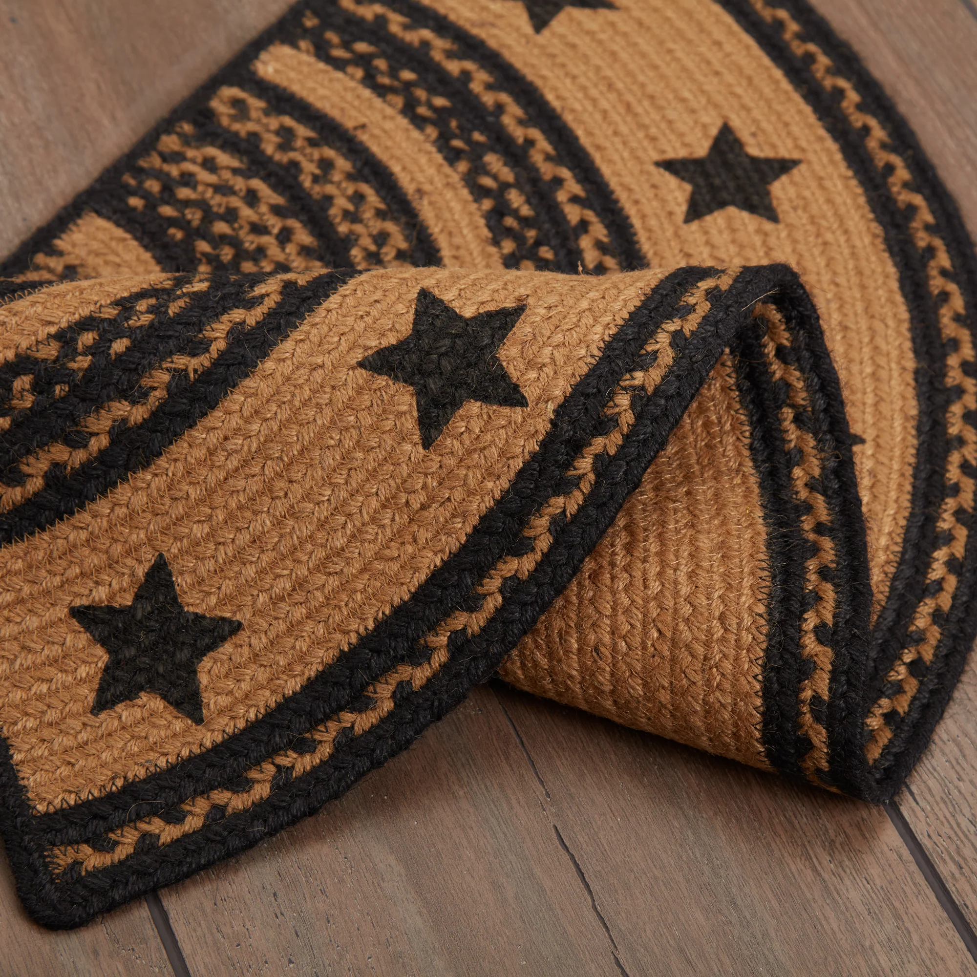 Farmhouse Jute Rug Half Circle Stencil Stars Border With Pad - Image 8