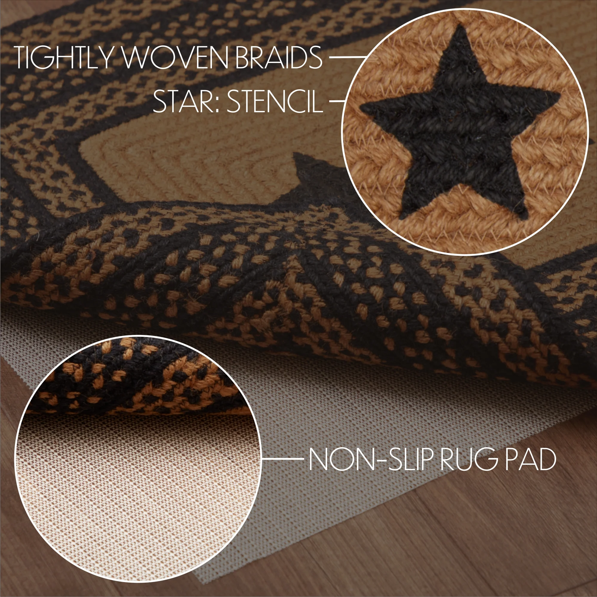 Farmhouse Jute Rug Rectangle Stencil Stars with Pad - Image 11