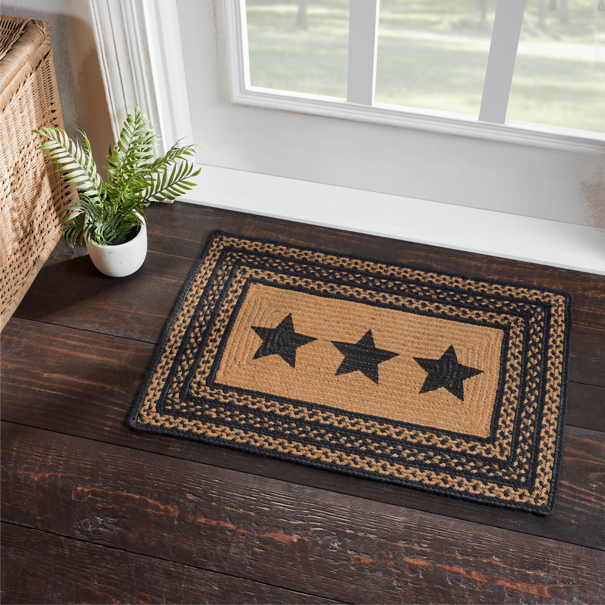 Farmhouse Jute Stencil Stars Rectangular Rug 20" x 30"