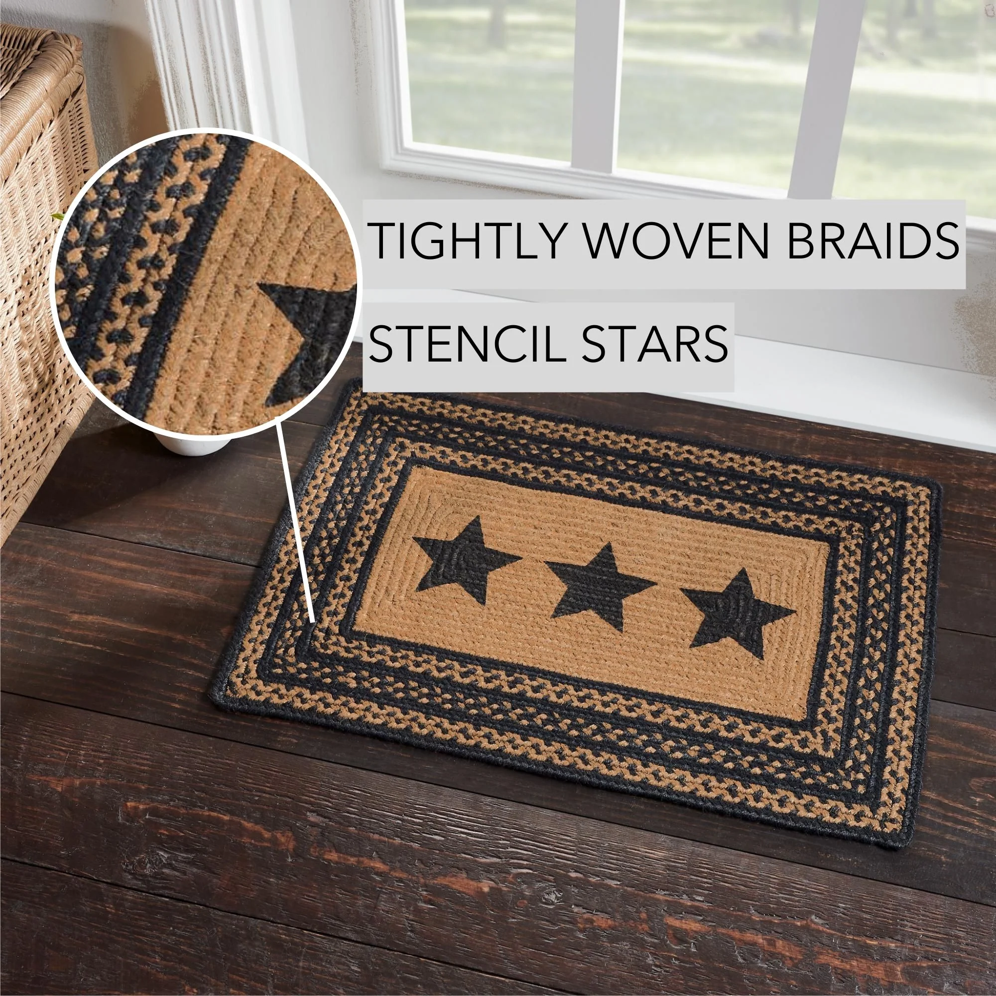 Farmhouse Jute Stencil Stars Rectangular Rug 20" x 30" - Image 4
